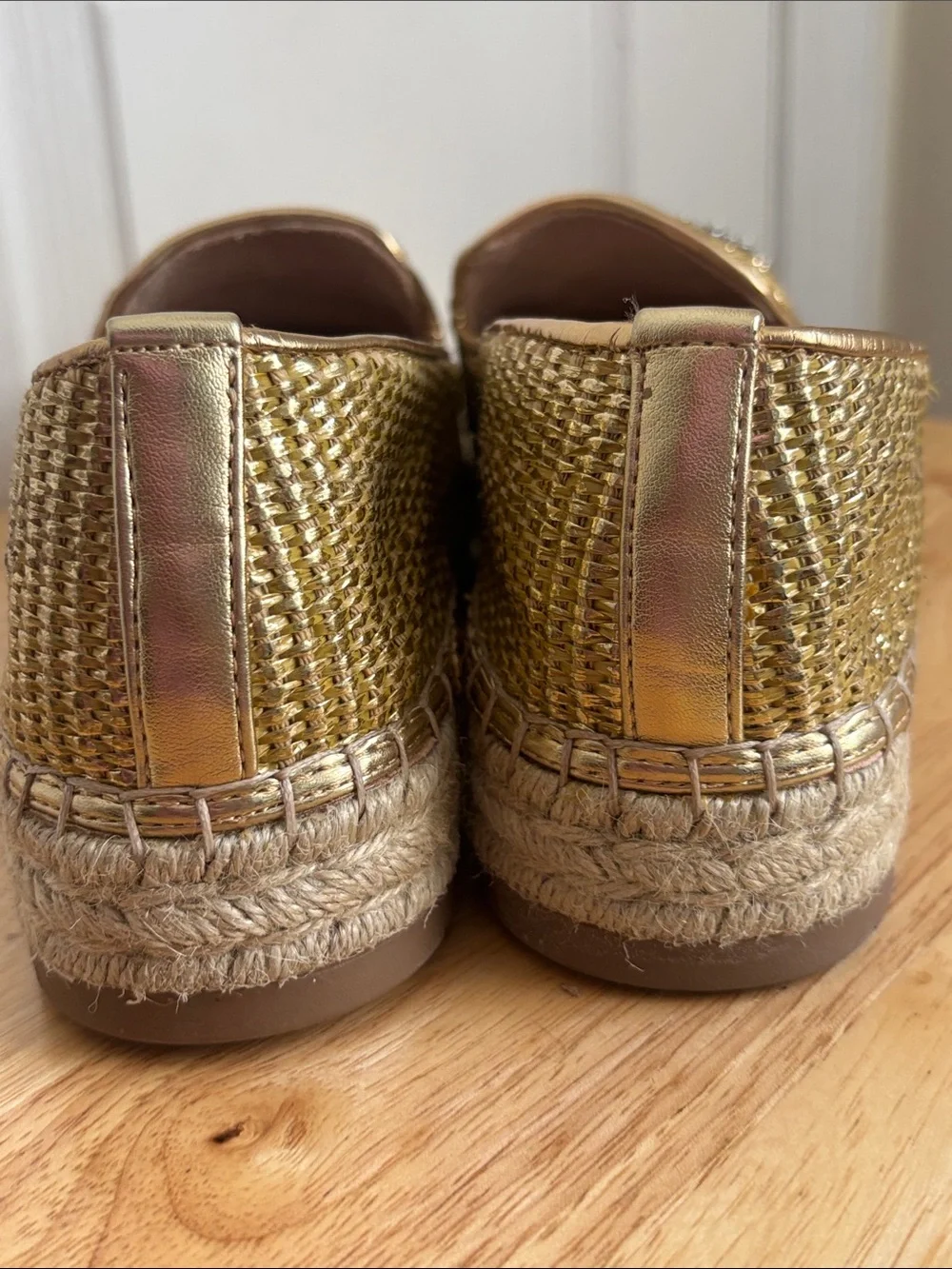 INC Madilyn Raffia Upper Gold Espadrille Slip-On Flats Decorative Crystal Buckle